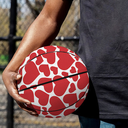 Red And White Heart Pattern Print Basketball