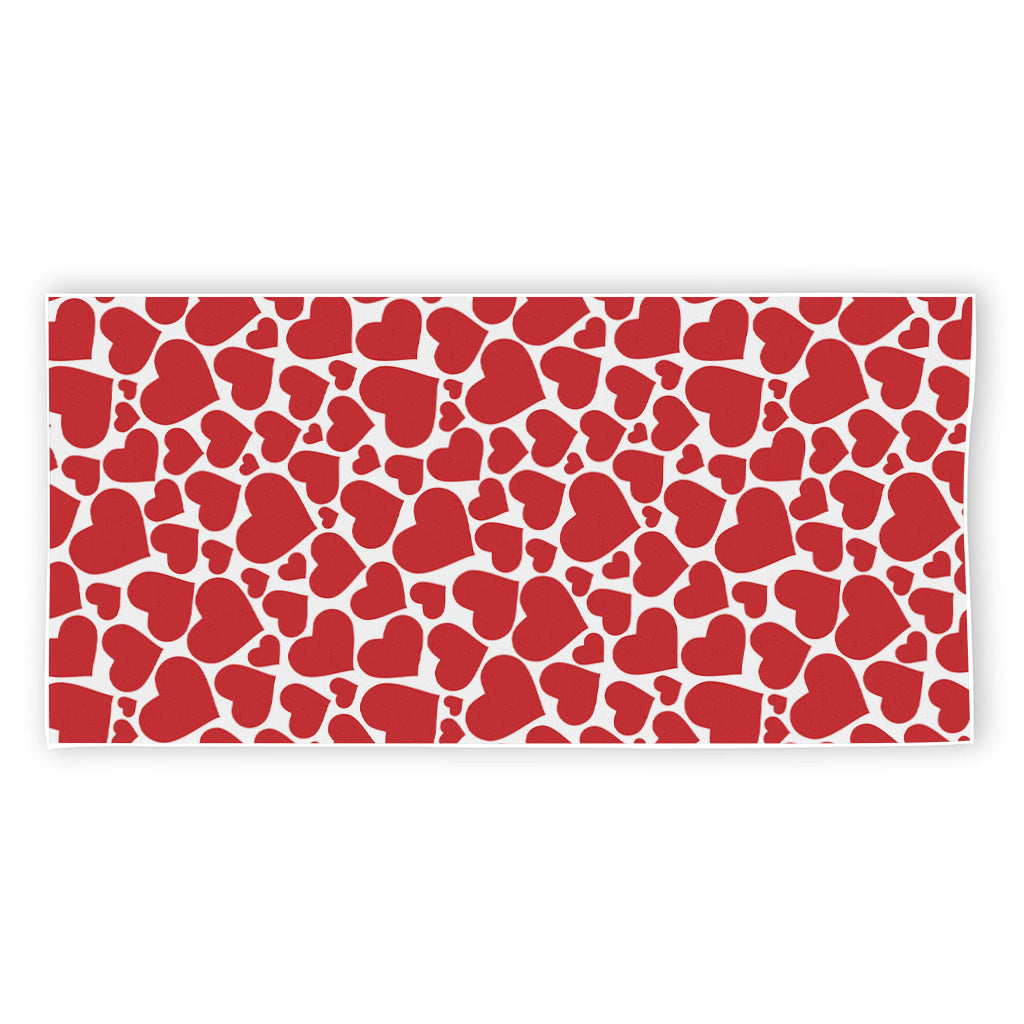 Red And White Heart Pattern Print Beach Towel