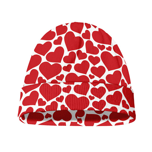 Red And White Heart Pattern Print Beanie