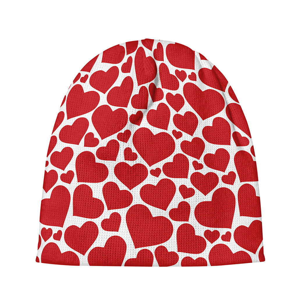 Red And White Heart Pattern Print Beanie