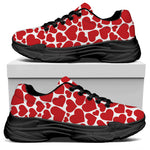 Red And White Heart Pattern Print Black Chunky Shoes