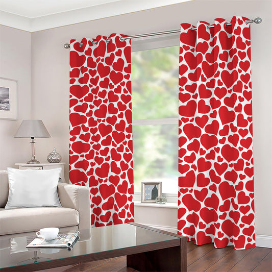 Red And White Heart Pattern Print Blackout Grommet Curtains
