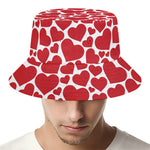 Red And White Heart Pattern Print Bucket Hat