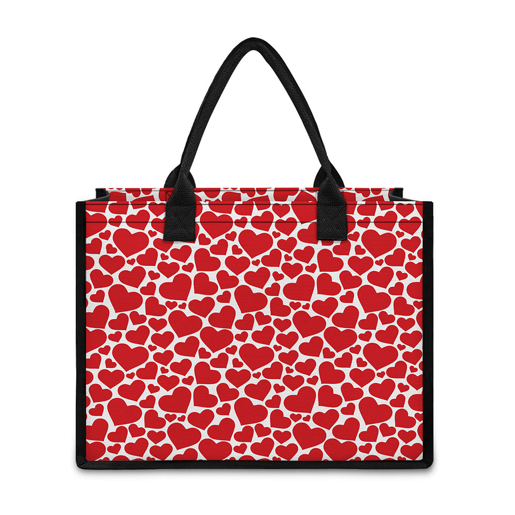 Red And White Heart Pattern Print Canvas Tote Bag