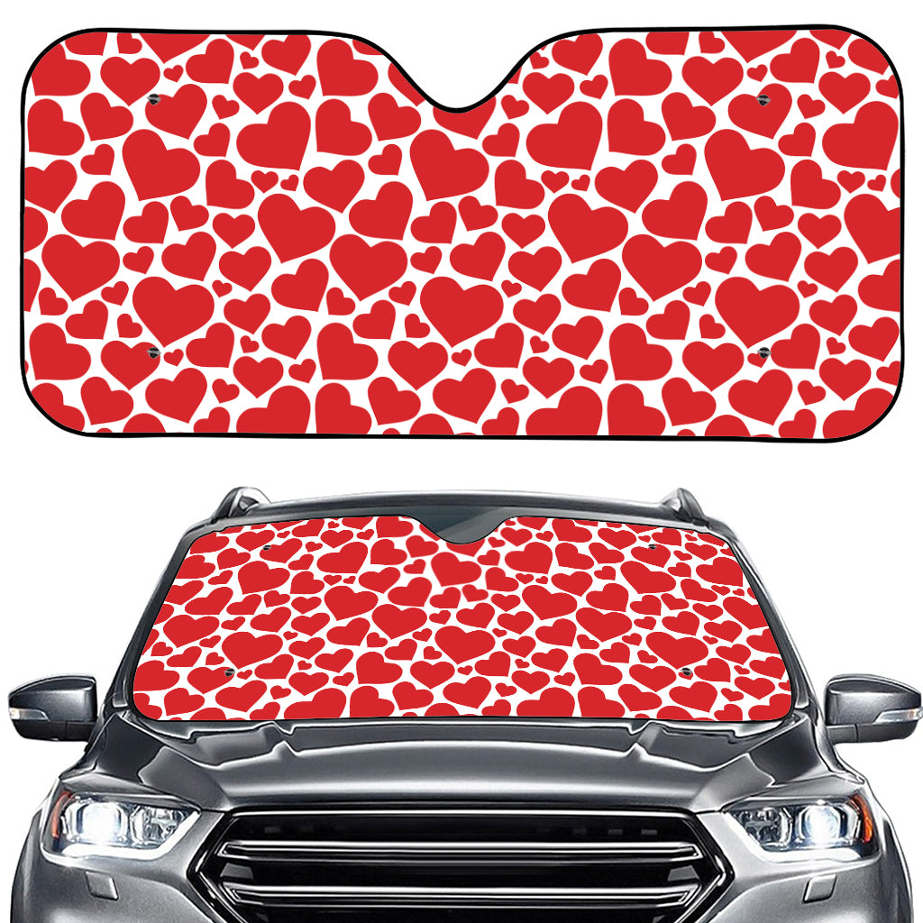 Red And White Heart Pattern Print Car Windshield Sun Shade