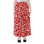 Red And White Heart Pattern Print Chiffon Maxi Skirt
