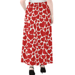 Red And White Heart Pattern Print Chiffon Maxi Skirt