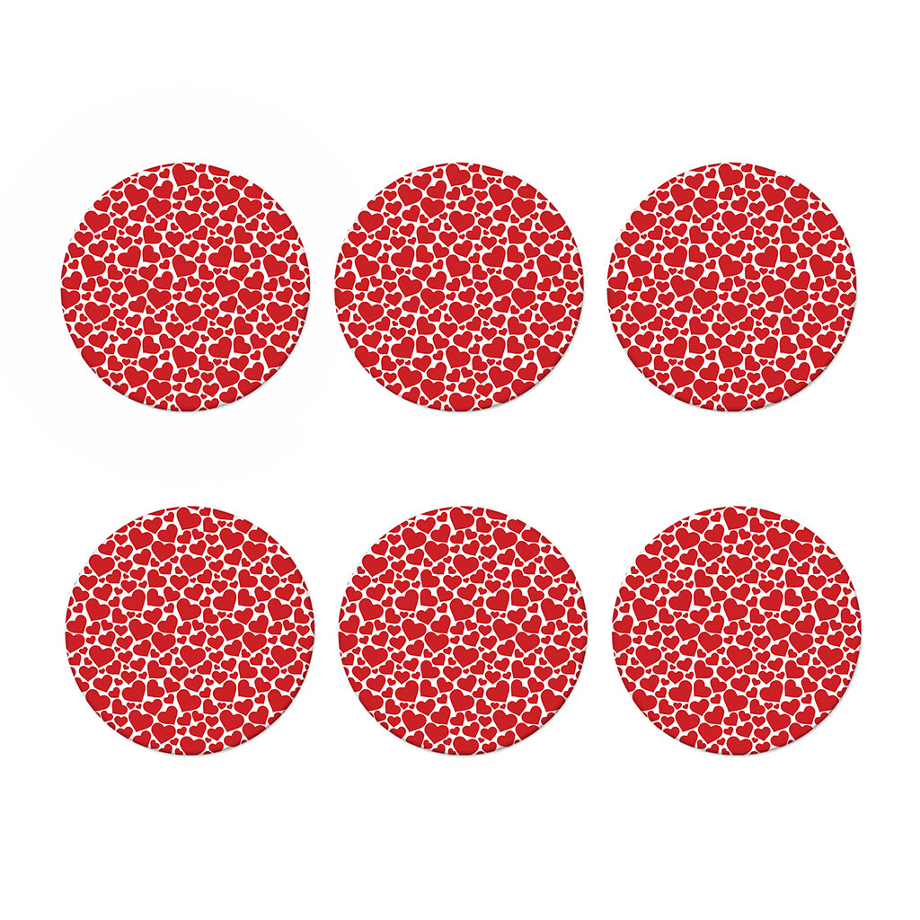 Red And White Heart Pattern Print Coaster Set