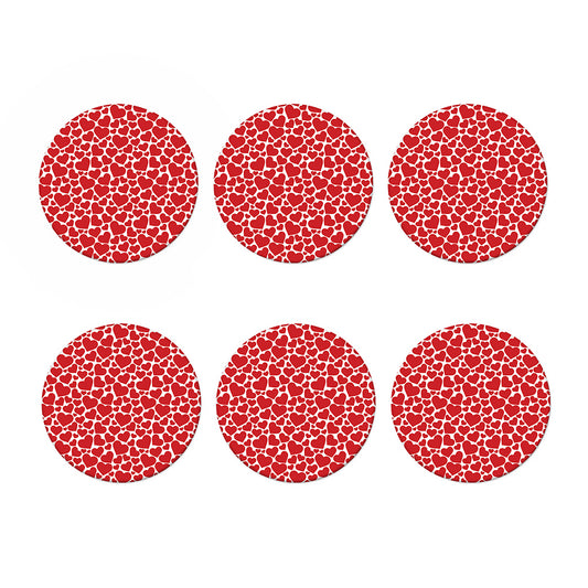Red And White Heart Pattern Print Coaster Set