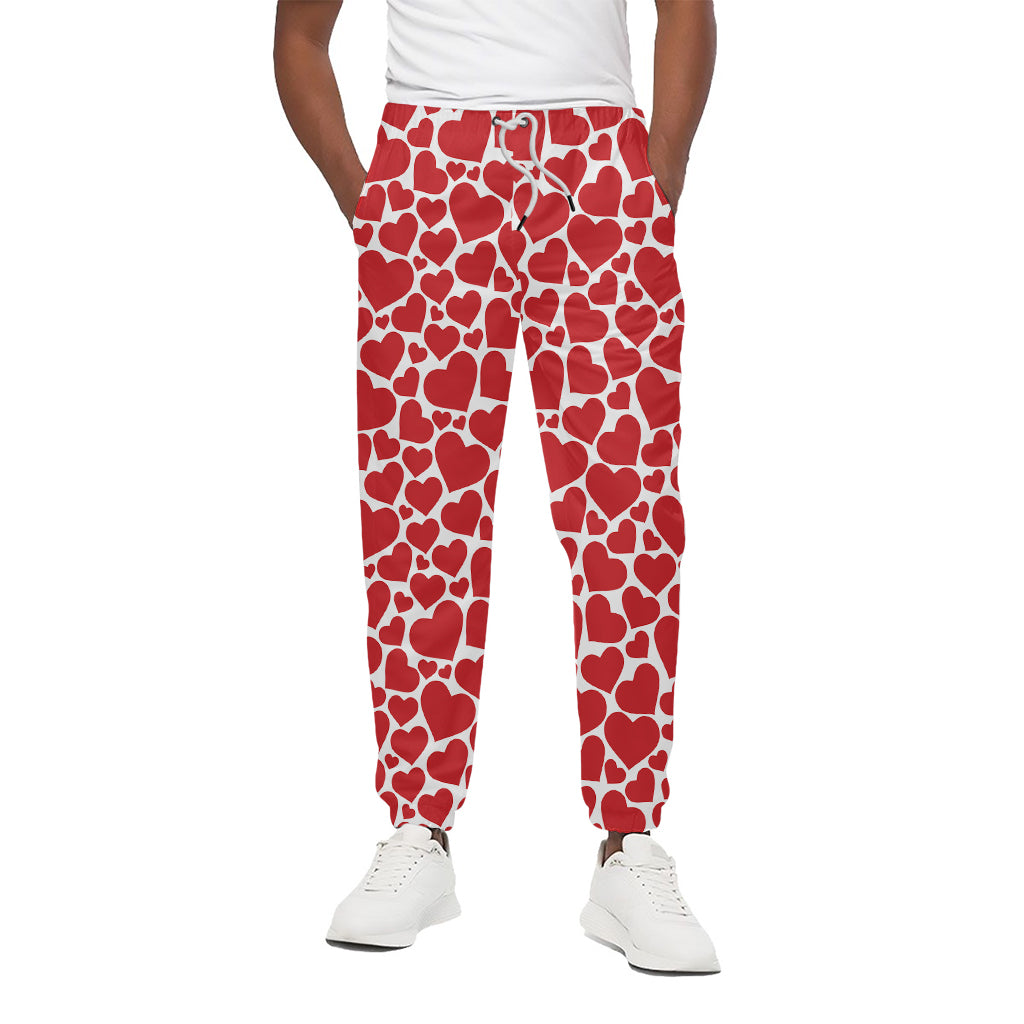 Red And White Heart Pattern Print Cotton Pants