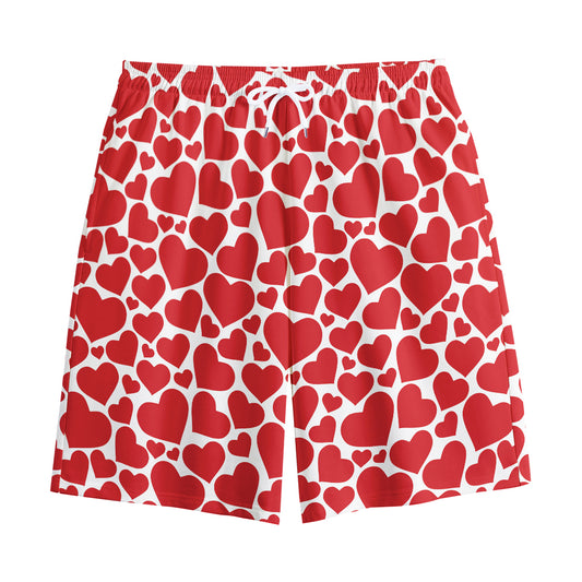Red And White Heart Pattern Print Cotton Shorts