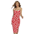 Red And White Heart Pattern Print Cross Back Cami Dress