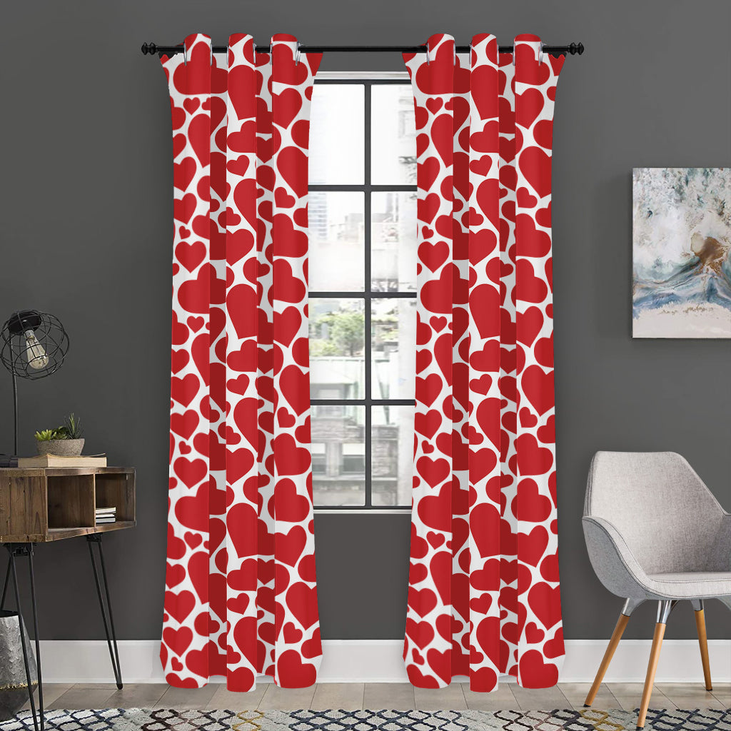 Red And White Heart Pattern Print Curtain