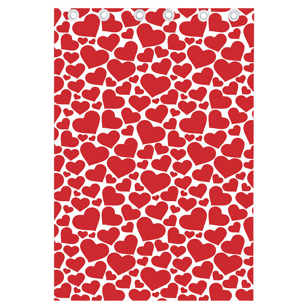 Red And White Heart Pattern Print Curtain
