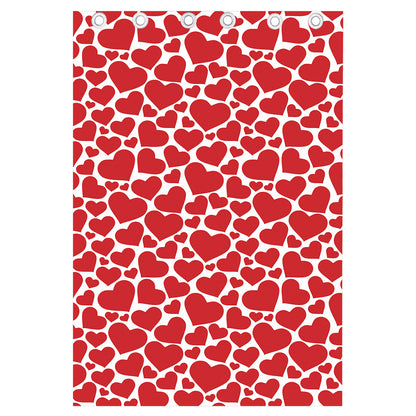 Red And White Heart Pattern Print Curtain