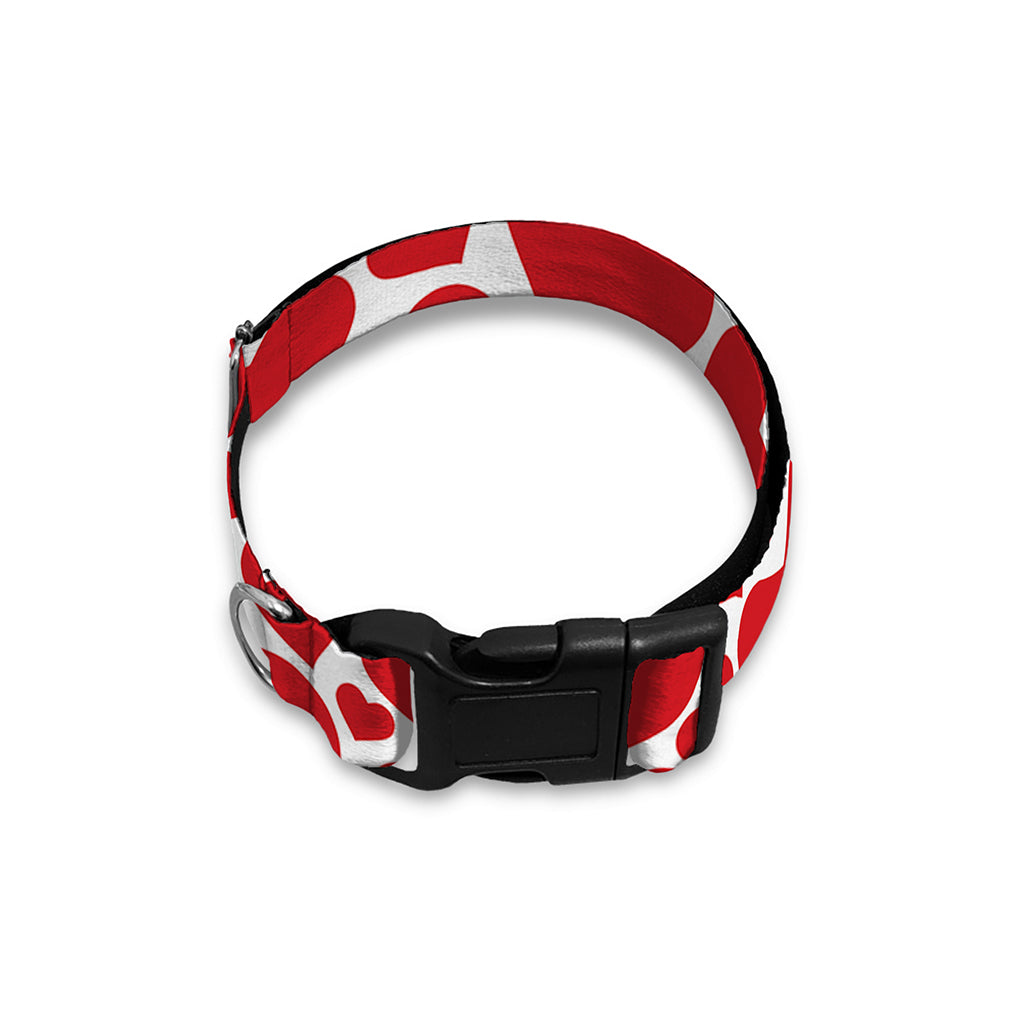 Red And White Heart Pattern Print Dog Collar