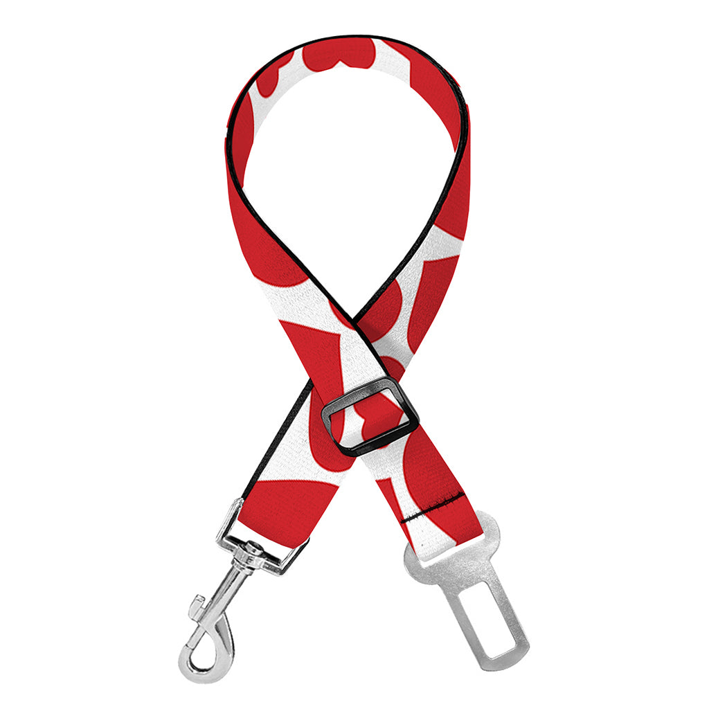 Red And White Heart Pattern Print Dog Seat Belt