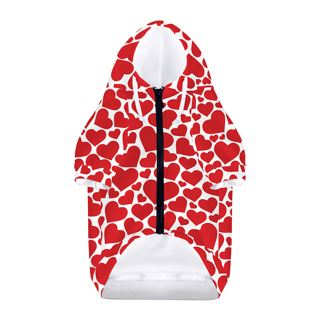 Red And White Heart Pattern Print Dog Zip Up Hoodie