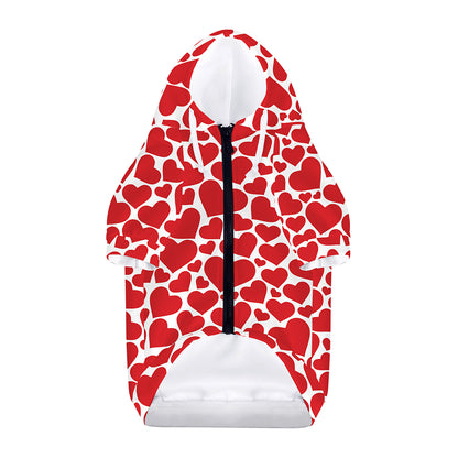 Red And White Heart Pattern Print Dog Zip Up Hoodie