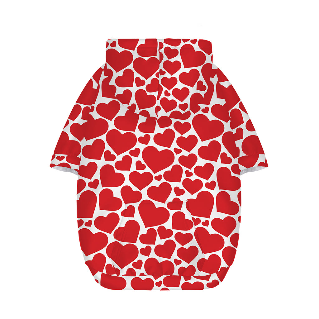 Red And White Heart Pattern Print Dog Zip Up Hoodie