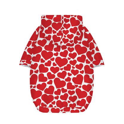 Red And White Heart Pattern Print Dog Zip Up Hoodie