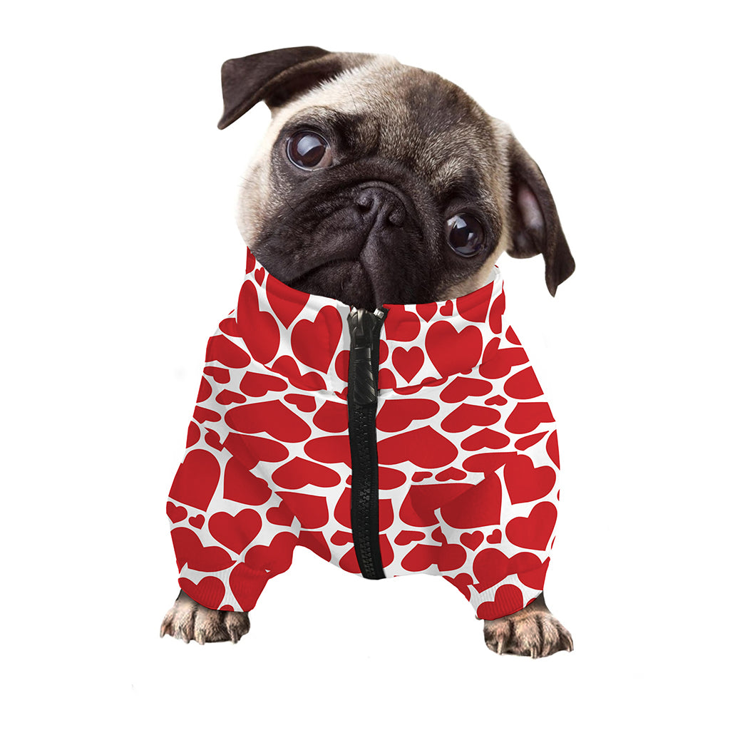Red And White Heart Pattern Print Dog Zip Up Jacket