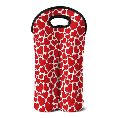 Red And White Heart Pattern Print Double Neoprene Wine Tote