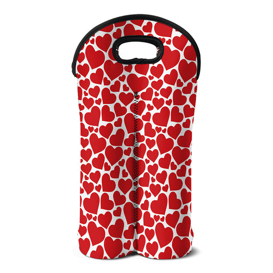 Red And White Heart Pattern Print Double Neoprene Wine Tote
