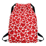 Red And White Heart Pattern Print Drawstring Backpack
