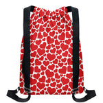 Red And White Heart Pattern Print Drawstring Backpack