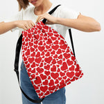 Red And White Heart Pattern Print Drawstring Backpack
