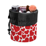 Red And White Heart Pattern Print Drawstring Makeup Bag