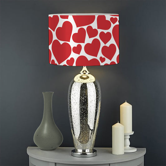 Red And White Heart Pattern Print Drum Lamp Shade