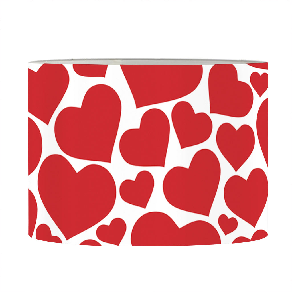 Red And White Heart Pattern Print Drum Lamp Shade