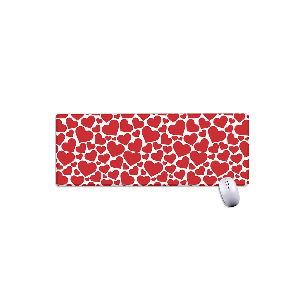 Red And White Heart Pattern Print Extended Mouse Pad
