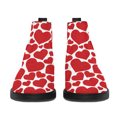 Red And White Heart Pattern Print Flat Ankle Boots