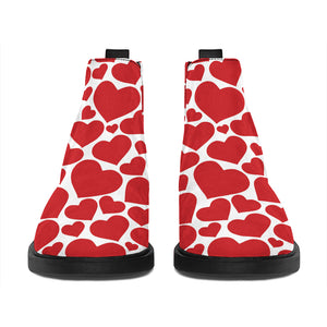 Red And White Heart Pattern Print Flat Ankle Boots