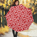 Red And White Heart Pattern Print Foldable Umbrella