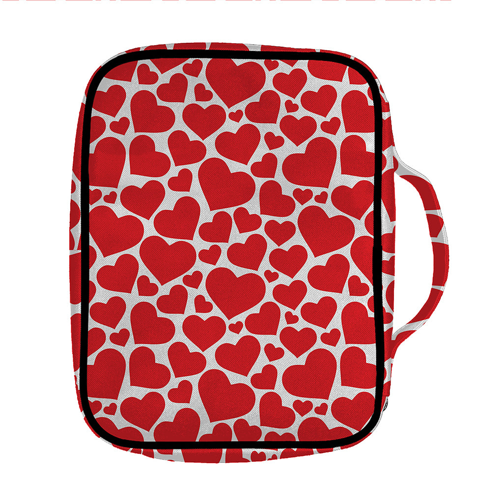 Red And White Heart Pattern Print Front Pocket Bible Bag