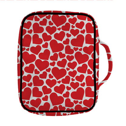 Red And White Heart Pattern Print Front Pocket Bible Bag