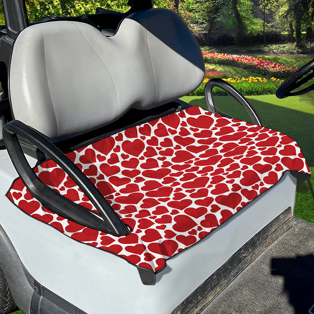 Red And White Heart Pattern Print Golf Cart Seat Cover
