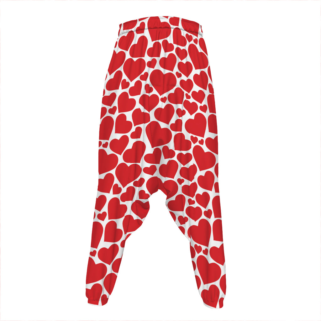 Red And White Heart Pattern Print Hammer Pants