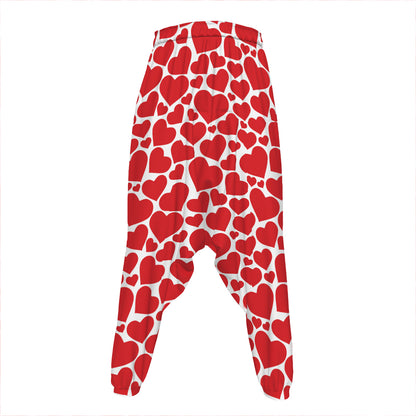 Red And White Heart Pattern Print Hammer Pants