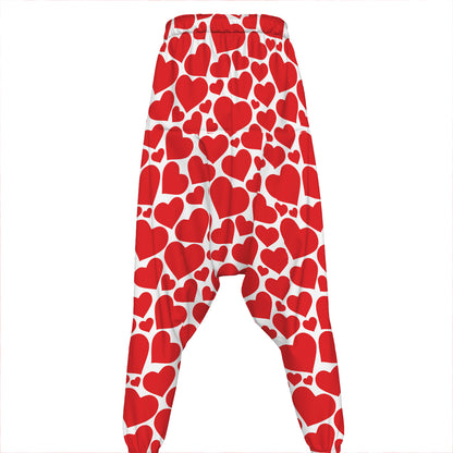 Red And White Heart Pattern Print Hammer Pants