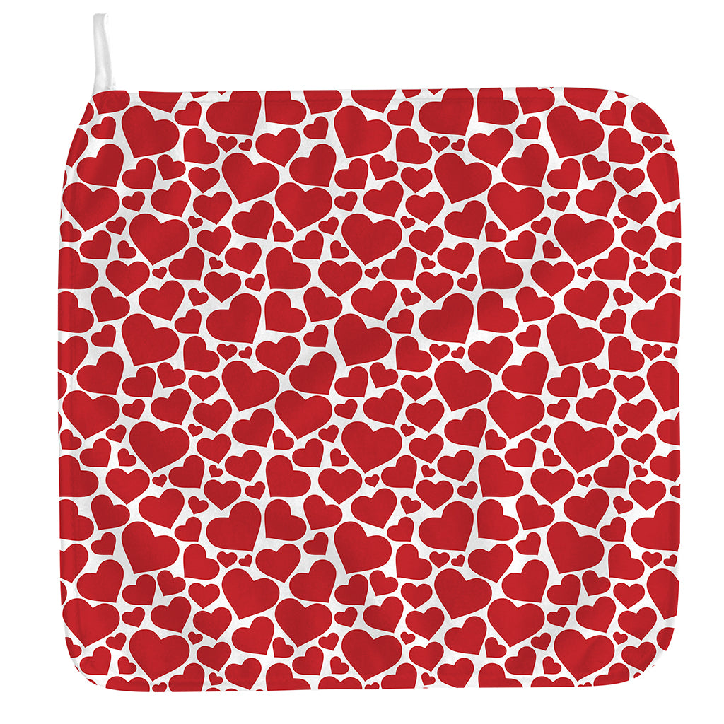Red And White Heart Pattern Print Hand Towel