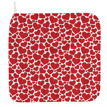 Red And White Heart Pattern Print Hand Towel