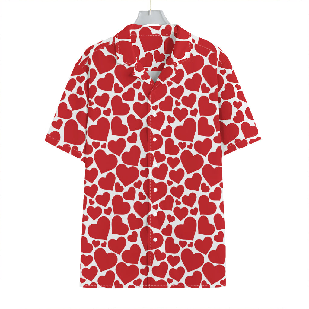 Red And White Heart Pattern Print Hawaiian Shirt
