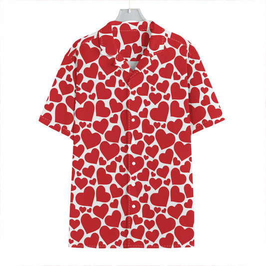 Red And White Heart Pattern Print Hawaiian Shirt