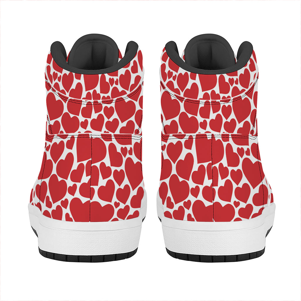 Red And White Heart Pattern Print High Top Leather Sneakers
