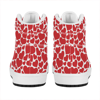 Red And White Heart Pattern Print High Top Leather Sneakers